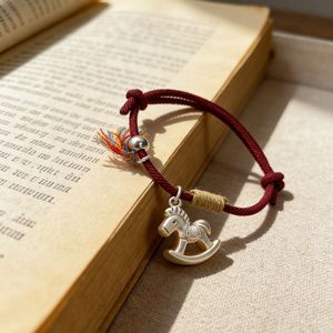 999 Pure Silver Horse Charm Woven <b>Bracelet</b> For Women Lucky Red <b>Rope</b> Everyday Wear Chinese Style Jewelry - Product Image 2