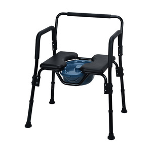 Silla de inodoro plegable portátil para personas mayores y mujeres embarazadas, silla de ducha negra con cubo - Product Image 5