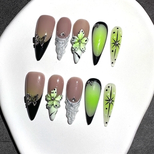 <span class=keywords><strong>Uñas</strong></span> Postizas Acrílicas de Lujo <span class=keywords><strong>Color</strong></span> <span class=keywords><strong>Verde</strong></span> Neón, Hechas a Mano, de Alta Calidad, al por Mayor - Product Image 3