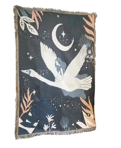 Высокое качество тканые одеяла с рисунком журавля гобелен и ландшафтный узор Гобелен жаккардовые тканые одеяла декоративное Тканое одеяло