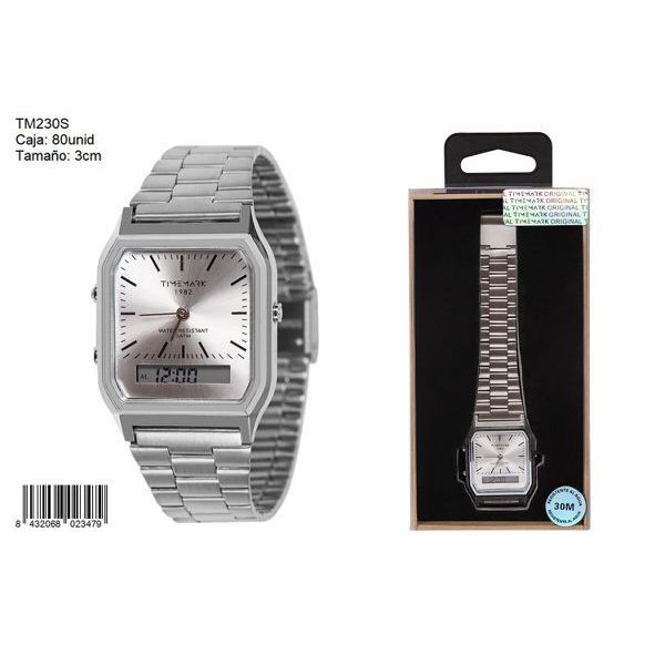 SUNING Timemark Smart Watch TM230S 3cm Stainless Steel Band LCD Digital Display Square Case Water Resistant Men's Fashion Watch