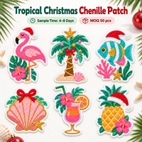 Patchs en chenille personnalisés sur le thème de Noël tropical : flamants roses, palmiers, ananas, patchs brodés à repasser pour la décoration des fêtes