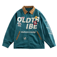 Blouson Bomber Homme Oversize Personnalisé en Velours Côtelé avec Col, Veste de Travail Patchwork Imprimée Lettres, Manteau Ample Zippé Style Vintage Streetwear