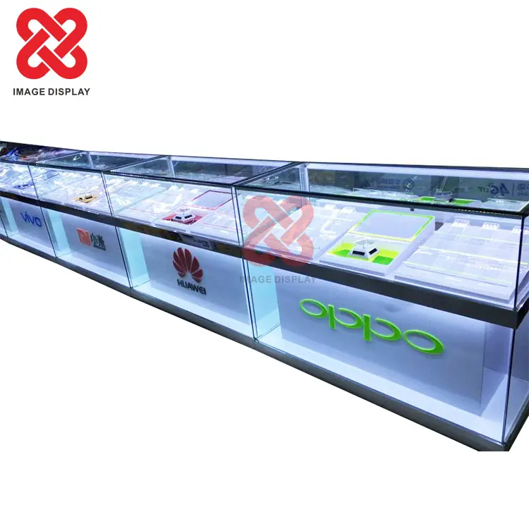 2022 New design VIVO/OPPO/HUAWEI/MI/SAMSUNG hardware phone cabinet LED Glass Showcase