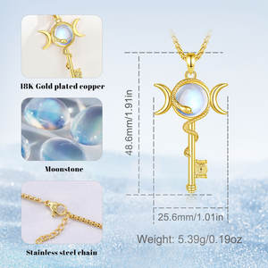 Collar Merryshine Hecate con Colgante de Cobre Chapado en Oro, Triple Luna de Hecate, Diosa de la Luna, Piedra Lunar, Pagano, Wicca - Product Image 2