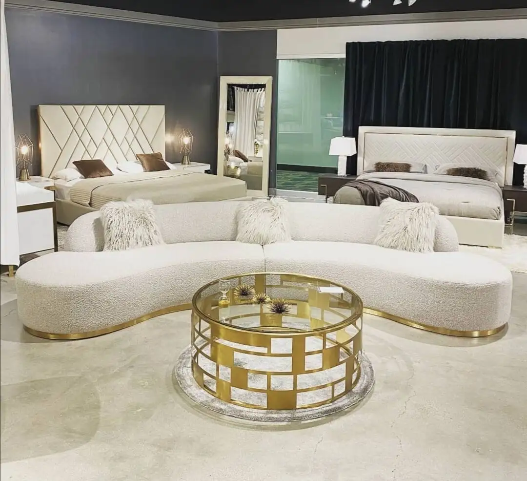 New contemporary gold stainless steel curved design living room sectional sofa