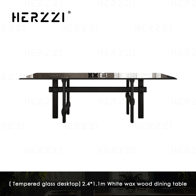 [Desktop in vetro temperato] 2.4x1.1m tavolo da pranzo in legno di cera bianca