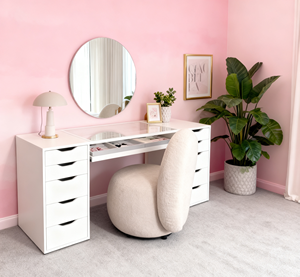 引き出しディスプレイスタンドLEDライト10引き出し高光沢ホワイト化粧台 - Product Image 1