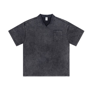 Polo homme 310GSM 100% coton, style streetwear, personnalisé, lavé, délavé, respirant, durable, uni, polos vierges - Product Image 4