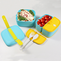 Boîte à lunch carrée double couche grande capacité pour enfants, ensemble bento en plastique sans BPA avec couverts pour le stockage des aliments à l'école
