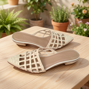 Mules plates en raphia beige à bout pointu, respirantes, pour femmes, pour l'été - Product Image 4