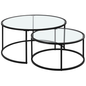 <span class=keywords><strong>Table</strong></span> d'appoint <span class=keywords><strong>ronde</strong></span> facile à assembler en métal <span class=keywords><strong>noir</strong></span> en verre trempé transparent Nid latéral Ensemble de 2 tables basses gigognes - Product Image 1