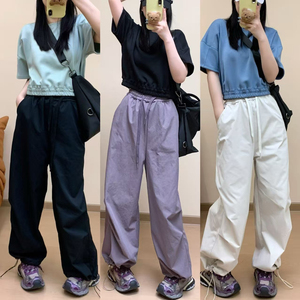 <strong>Womens</strong> Skinny High Waist Elastic Waistband <strong>Cuffed</strong> Hem Full Length Multi Color Casual Comfortable Pants Fitness Daily Wear - Product Image 1