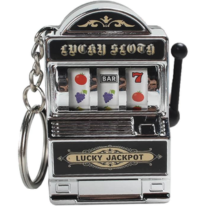 พวงกุญแจรูปตู้<span class=keywords><strong>สล็อต</strong></span>ขนาดเล็ก MOQ ต่ำ ของที่ระลึกจากลาสเวกัส พร้อมมือหมุนแบบใช้งานได้ ของขวัญแปลกใหม่ แจ็คพอตนำโชค พร้อมส่ง - Product Image 1