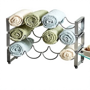 Multi Tier Wall Mounted Towel Organizer, Modern Black Metal Bathroom Storage <b>Rack</b> for <b>Rolled</b> Towels, Hand Towels and Bath Towels - Product Image 1