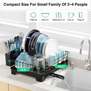 調節可能な金属製食器乾燥ラック、キッチンシンク排水トレイ、スチール製プラスチック製カトラリーホルダー、皿、ボウル収納、食器乾燥ラックデザイン - Product Image 3