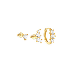 CANNER Lot de 3 boucles d'oreilles géométriques en forme de cœur et de fleur, avec pampilles, simples, en argent, type créoles - Product Image 1