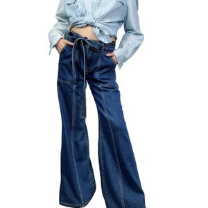 Jeans de Pierna Ancha de Cintura Alta, Versión Delgada y Estrecha, Primavera 2024, para Mujer - Product Image 1