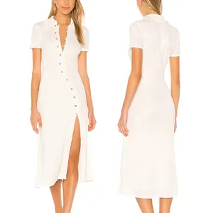 Fashion wholesale Casual Fashion Solid Color Comfortable Slim Line White Dresses Women