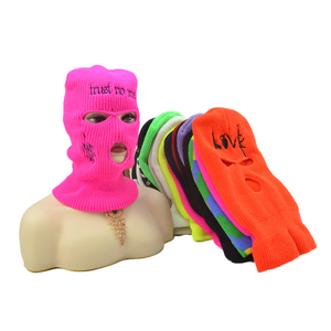 Balaclava personnalisée avec logo brodé OEM, bonnet <span class=keywords><strong>en</strong></span> tricot à 3 trous pour moto, <span class=keywords><strong>masque</strong></span> de ski intégral - Product Image 4