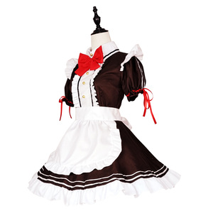 Maid Outfit Cosplay Costume Brown White Red Bow Apron Anime Role Play Game Dress Up Costume Women's Adult Size - Product Image 4