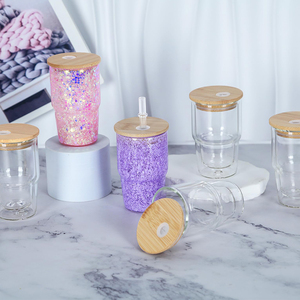 Wholesale 3 Oz Pre Drilled Blank Sublimation Double Wall Mini Snow Globe Glass Tumbler <strong>Shot</strong> Glasses With Bamboo Lid <strong>Straw</strong> - Product Image 5
