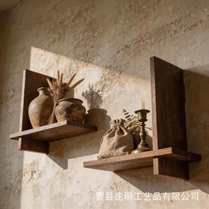 Wooden <b>Wall</b> <b>Mounted</b> <b>Shelf</b> Rectangle Retro Color Single Layer For Home Decoration Vases Books Ornaments - Product Image 3