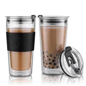 <span class=keywords><strong>Mug</strong></span> de voyage en verre avec manchon en silicone, <span class=keywords><strong>mug</strong></span> à café en verre à double paroi, tasse réutilisable pour boissons chaudes et froides - Product Image 1