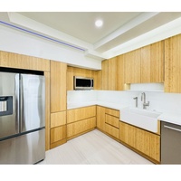 Meuble de cuisine modulaire en bambou massif écologique, vente en gros directe d'usine du Zhejiang, avec structure en MDF et plateau en marbre, idéal pour appartement, style moderne