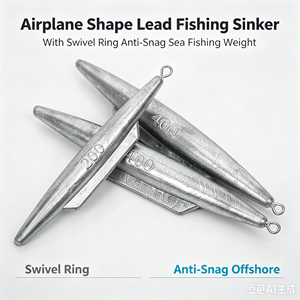 Plomb de pêche en forme d'avion avec anneau pivotant anti-accrocs pour la pêche en mer depuis bateau et le fond des récifs rocheux - Product Image 1