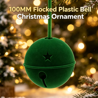 Ornement de Noël en plastique floqué de 100 mm |   Décoration suspendue en forme de cloche au toucher velours pour arbre de Noël