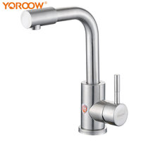 Robinet de lavabo de salle de bain thermostatique à poignée unique, design moderne, pivotant à 360 degrés, en acier inoxydable 304, mélangeur d'eau chaude et froide