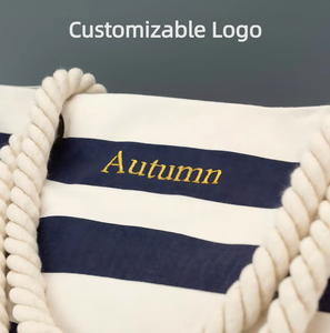 Sac de plage en toile surdimensionné personnalisé, <span class=keywords><strong>couleur</strong></span> naturelle, poignée en corde, logo brodé personnalisé avec sac de plage rayé - Product Image 3