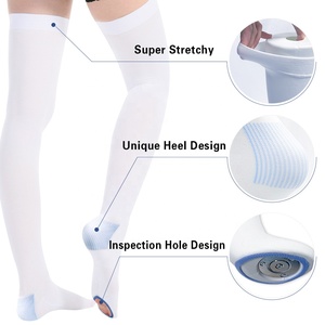 Bianco Anti-trombosi medicale calze di Nylon solido coscia alta prezzo all'ingrosso 13-18mmHg - Product Image 1
