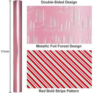 Reversible Christmas Wrapping Paper <b>Pink</b> Winter Forest Tree Design Metallic Foil 17x33 Feet Gift Craft Eco-Friendly - Product Image 3