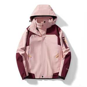 Chaqueta de mujer para exteriores 3 en 1 con forro polar, cortavientos, manga larga, capucha desmontable con diseño estampado - Product Image 2