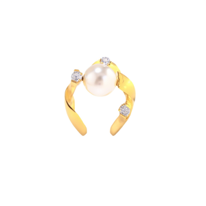 Bague tendance en acier inoxydable 316L plaqué or PVD avec accent perle et diamant, design ouvert pour femme - Product Image 2