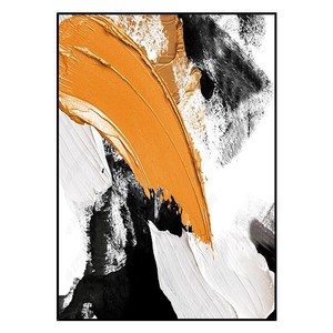 Pintura al óleo pintada a mano, arte abstracto en lienzo negro, blanco y naranja, decoración moderna enmarcada rectangular para sala de estar, pared de entrada - Product Image 5