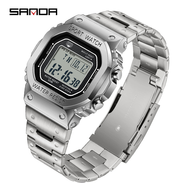 SANDA 2162 Hot Sale Digital Watch for Men Qibla Time Reminder LED Electronic Watch Japanese Original  Battery 2024