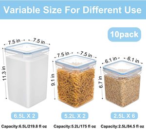 10-Piece Rectangle <strong>Clear</strong> Plastic Airtight Eco-Friendly Durable Kitchen Pantry Organization Large Tall Food Storage <strong>Containers</strong> - Product Image 3