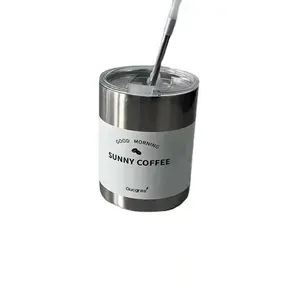 차가운 추출 커피 컵 휴대용 스테인레스 스틸 단열 절묘한 젖빛 금속 물 컵 빨대 측정 컵