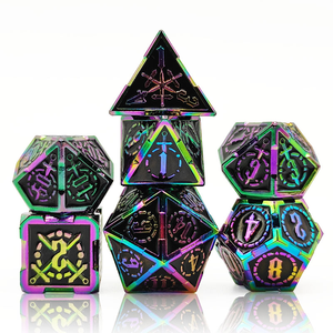 Dés polyédriques RPG en métal Feeron, design classique éco-responsable, motif épée de cuivre, concept ajouré unique, thème fantastique pour adultes - Product Image 3