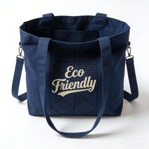 Sac fourre-tout en toile de coton personnalisé avec poignées en cuir, accessoire de mode portable pour cadeaux - Product Image 2