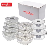 PYGLASS Ensemble de 10 contenants alimentaires en verre, hermétiques et anti-fuites, boîtes de préparation des repas en verre avec couvercles sous vide, compatibles micro-ondes et congélateur