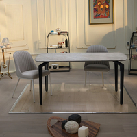 Usine chinoise vend des tables à manger rectangulaires en céramique avec pieds en métal de luxe moderne personnalisés, plateau en verre trempé, 4 places, hôtel