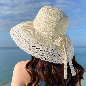 <strong>Personalised</strong> Custom New Arrival Outdoor Seaside Travel Sunscreen Fashion Lace Ladies <strong>Straw</strong> <strong>Hat</strong> - Product Image 6