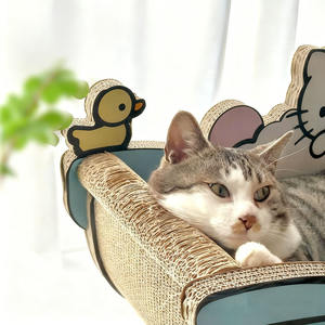 لوح خدش للقطط مع عش مدمج صديق للبيئة بنمط كرتوني وتغليف من الكرتون، سهل التركيب من الورق المموج عالي الكثافة - Product Image 1