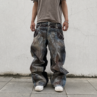 DiZNEW – Nouveau Jean Ballon Homme Streetwear Personnalisé à Double Ceinture, Délavé Minéral, Coupe Ample et Large, Pantalon en Denim Empilé