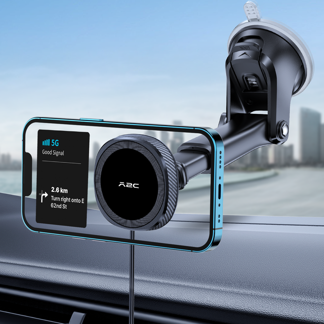 Phone Holder Wholesale 15W Fast Wireless Charging Magnetic Car Phone Holder Dashboard Mount with Telescopic Rod