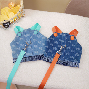 Arnés para Mascotas con Estampado de Lazo Azul Vaquero C01 con Borlas y Correa para Perros Pequeños Bichón Frisé - Product Image 3